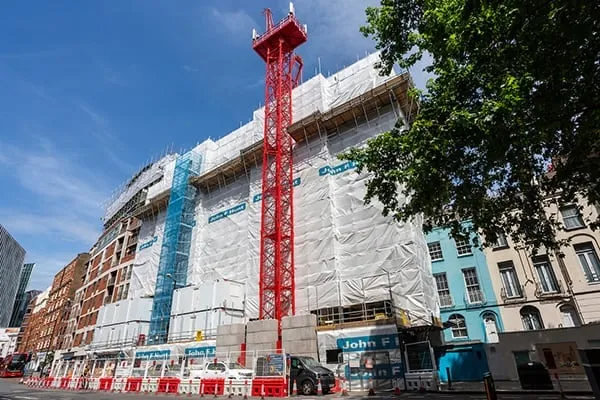 Vauxhall Bridge Road May 2020 - progress shot of building from roadside